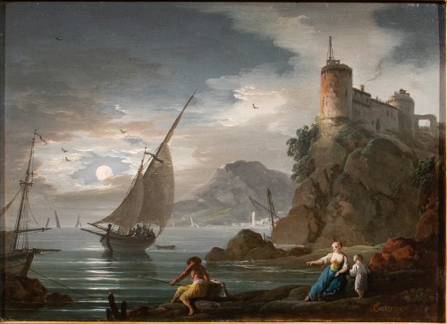 Marine Méditérranénne animée attribué Lacroix de Marseille vers 1760 - Tableaux et dessins Style Louis XV