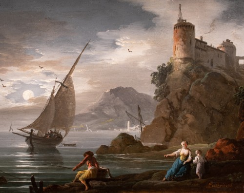 Tableaux et dessins Tableaux XVIIIe siècle - Marine Méditérranénne animée attribué Lacroix de Marseille vers 1760