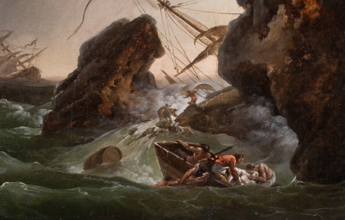 Tableaux et dessins Tableaux XVIIIe siècle - Marine orageuse avec naufrage , atelier de Vernet vers 1760
