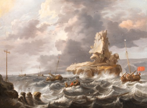 Mer animée en Zeeland par Cornelis Mahu vers 1650 - Tableaux et dessins Style Louis XIII
