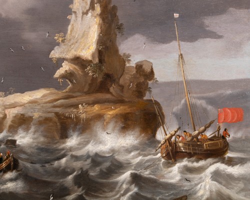 Tableaux et dessins Tableaux XVIIe siècle - Mer animée en Zeeland par Cornelis Mahu vers 1650