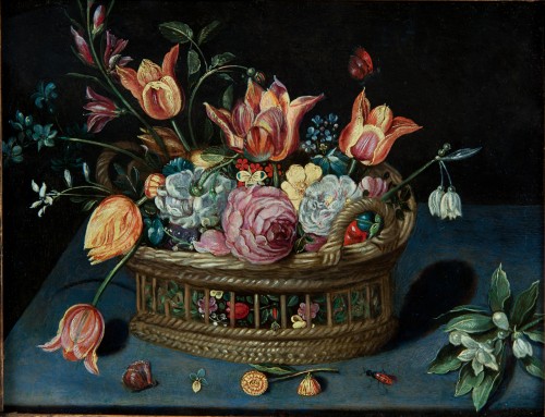 Corbeille de fleurs atelier de Jan Brueghel le Jeune XVIIe siècle - Tableaux et dessins Style Louis XIV