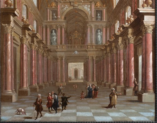 Intérieur d'un palais , école italienne fin du XVIIe siècle - Tableaux et dessins Style Louis XIV