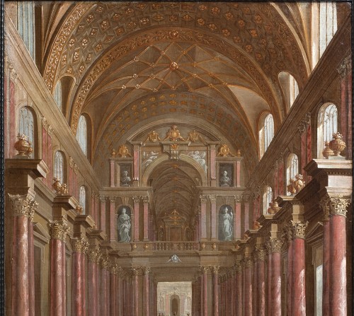 Tableaux et dessins Tableaux XVIIe siècle - Intérieur d'un palais , école italienne fin du XVIIe siècle