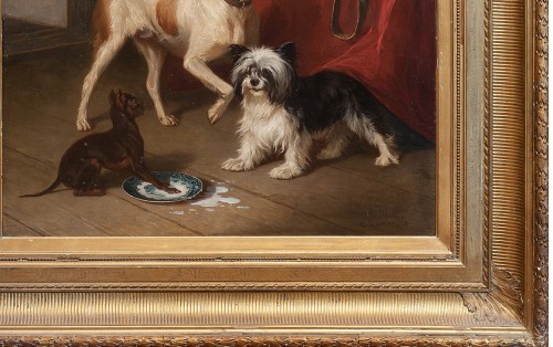 Le lait renversé par Conradyn Cunaeus , école hollandaise 19 è siècle - Galerie Laury-Bailly