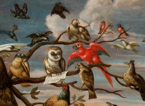 Le concert des oiseaux - Flandre début du XVIIIe siècle, entourage de van Kessel - Tableaux et dessins Style Régence