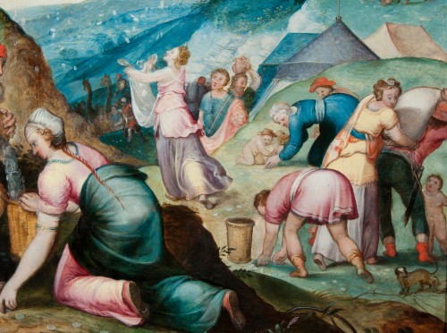 La récolte de la manne - attribué au Maître du Fils Prodigue 16e siècle - Tableaux et dessins Style Renaissance