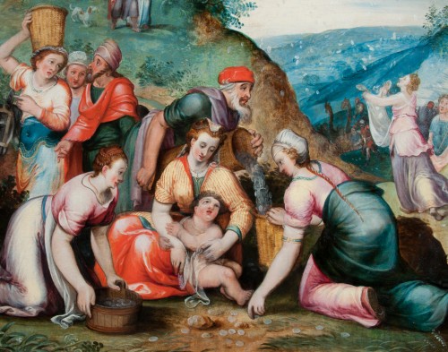 Tableaux et dessins Tableaux XVIe siècle - La récolte de la manne - attribué au Maître du Fils Prodigue 16e siècle