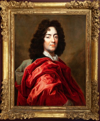 XVIIe siècle - Portrait d'homme au drapé rouge - France 17e siècle, entourage de Rigaud 