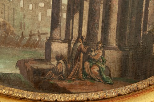 Tableaux et dessins Tableaux XVIIIe siècle - Caprice architectural animé de personnages par Pietro Paltronieri