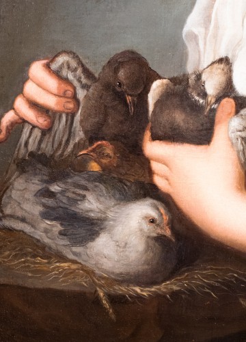 Tableaux et dessins Tableaux XVIIIe siècle - Jeune femme aux oiseaux, 18e atelier d'Antoine Pesne