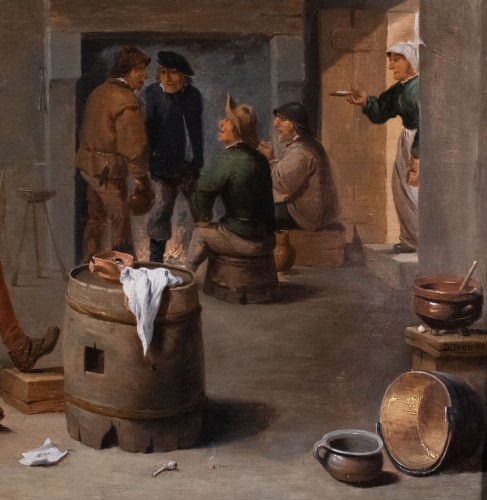 Tableaux et dessins Tableaux XVIIe siècle - Fumeurs dans un intérieur , atelier de David Ténires , Flandre 17è siècle