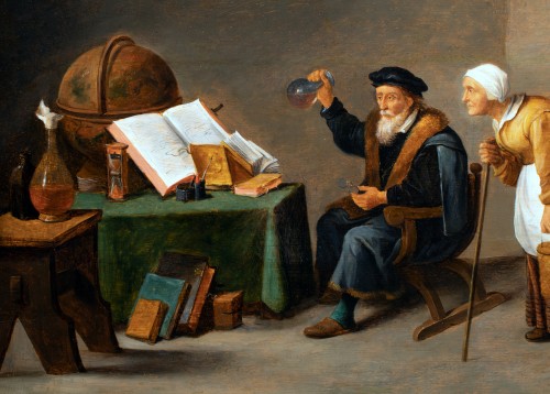 XVIIe siècle - L'alchimiste dans son cabinet - Atelier de Teniers, Flandre 17e siècle