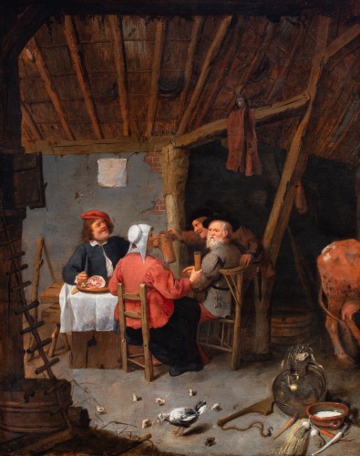 Le repas dans la ferme - Hollande 17e siècle, atelier de Cornelis Dusart - Tableaux et dessins Style Louis XIV