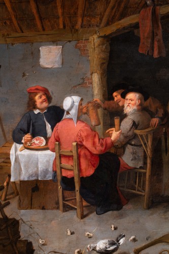 Tableaux et dessins Tableaux XVIIe siècle - Le repas dans la ferme - Hollande 17e siècle, atelier de Cornelis Dusart