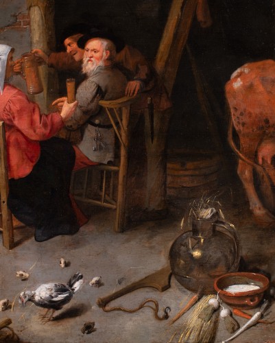 Le repas dans la ferme - Hollande 17e siècle, atelier de Cornelis Dusart - Galerie Laury-Bailly