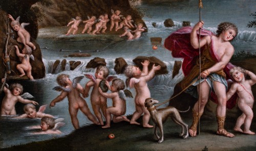 Venus et Adonis école italienne 17e siècle suiveur de l'Albane - Tableaux et dessins Style Louis XIV