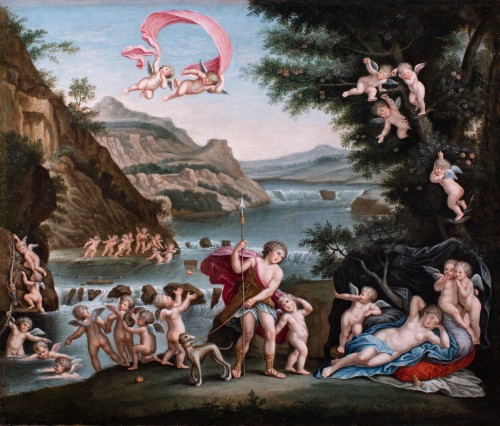 Venus et Adonis école italienne 17e siècle suiveur de l'Albane - Galerie Laury-Bailly