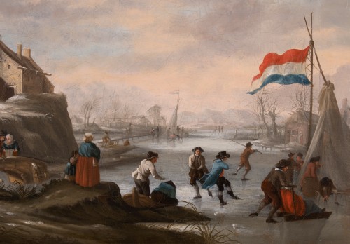Patineurs dans la campagne hollandaise - JD Gyselaar (1746-1829) - Tableaux et dessins Style Louis XVI