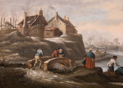 Tableaux et dessins Tableaux XVIIIe siècle - Patineurs dans la campagne hollandaise - JD Gyselaar (1746-1829)