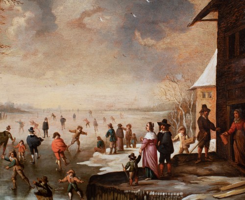 Les joies de l’hiver attribué à Antonie Beerstraten, Hollande 17è siècle - Tableaux et dessins Style Louis XIII