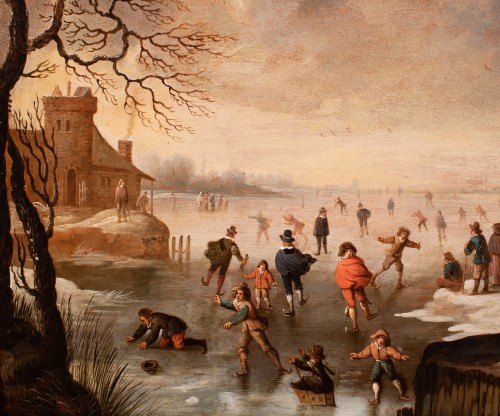 Tableaux et dessins Tableaux XVIIe siècle - Les joies de l’hiver attribué à Antonie Beerstraten, Hollande 17è siècle