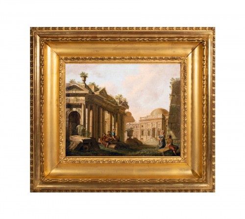 Couple près d'un temple antique - Jean-Baptiste-François Génillion (1750-1829)