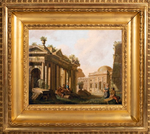 Tableaux et dessins Tableaux XVIIIe siècle - Couple près d'un temple antique - Jean-Baptiste-François Génillion (1750-1829)