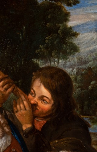 Tableaux et dessins Tableaux XVIIIe siècle - Le jeune chasseur amoureux - Hollande 18e siècle, entourage de Netscher