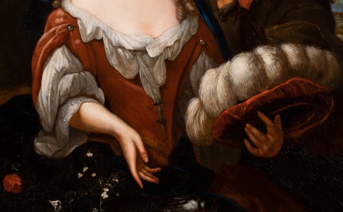 Le jeune chasseur amoureux - Hollande 18e siècle, entourage de Netscher - Galerie Laury-Bailly