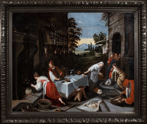 Le Christ chez Marthe et Marie, Italie 17e siècle école de Jacopo Bassano 