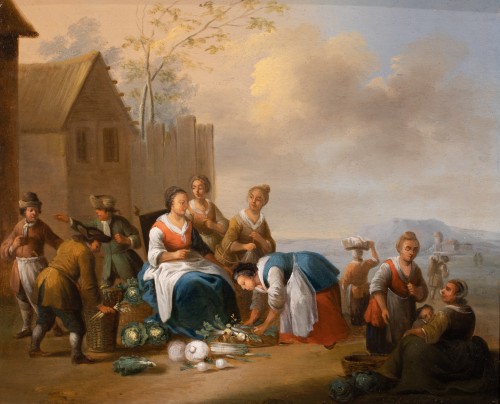 Market scene - Flanders 17th century, attributed to Mattheus van Helmont - Paintings & Drawings Style Louis XIV