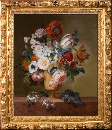Vase de fleurs sur un entablement - France fin 18 è siècle, entourage de Van Dael