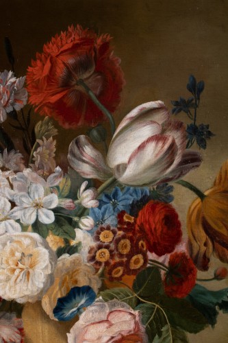 Tableaux et dessins Tableaux XVIIIe siècle - Vase de fleurs sur un entablement - France fin 18 è siècle, entourage de Van Dael