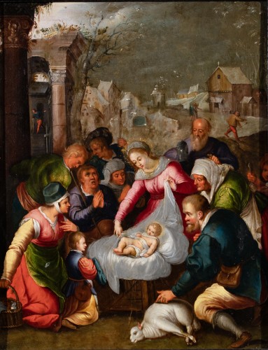 L'adoration des bergers - Attribué à Frans Franken II , début du 17 è siècle - Tableaux et dessins Style Louis XIII