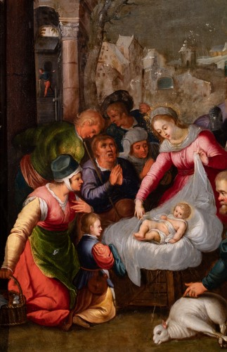 L'adoration des bergers - Attribué à Frans Franken II , début du 17 è siècle - Galerie Laury-Bailly