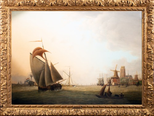 Bâteaux dans le port de Dordrecht , par Jan van Os , Hollande 18 è siècle