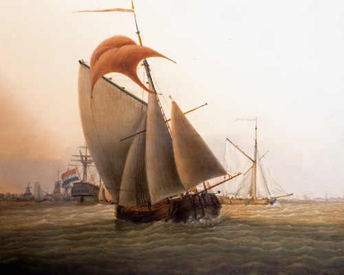Tableaux et dessins Tableaux XVIIIe siècle - Bâteaux dans le port de Dordrecht , par Jan van Os , Hollande 18 è siècle