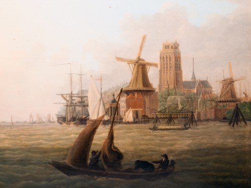 Bâteaux dans le port de Dordrecht , par Jan van Os , Hollande 18 è siècle - Galerie Laury-Bailly