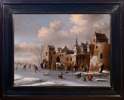 Patineurs devant les remparts d'Harlem par Thomas Heeremans, 17e siècle