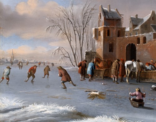 Patineurs devant les remparts d'Harlem par Thomas Heeremans, 17e siècle - Galerie Laury-Bailly