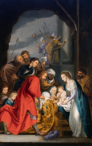 Tableaux et dessins Tableaux XVIIe siècle - L'adoration des mages - Attribué à Frans Francken III , Flandre 17e siècle