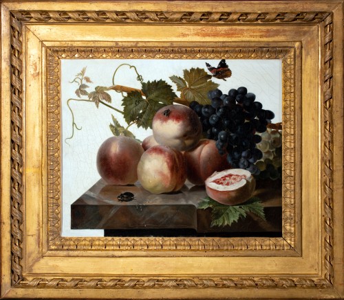 Nature morte aux fruits, papillon et scarabée, attribué à Van Dael