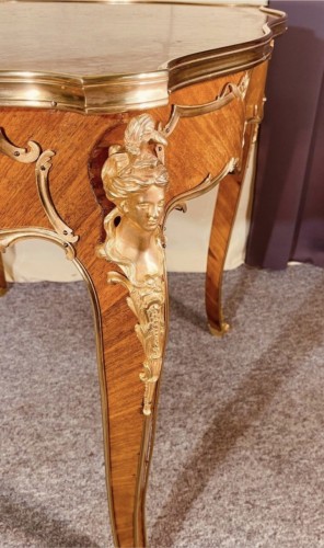 Gueridon in marquetry and gilt bronze, late 19th century - Furniture Style Napoléon III