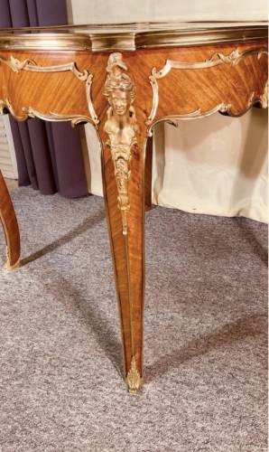 Gueridon in marquetry and gilt bronze, late 19th century - Napoléon III