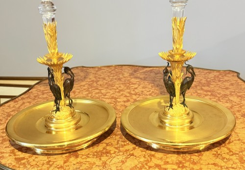 Antiquités - Paire de centres de table en bronze à double patine