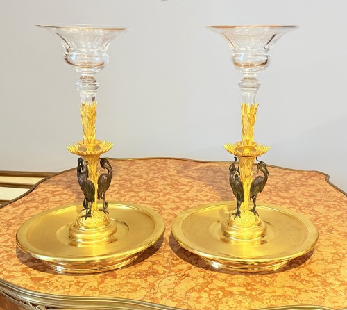 Antiquités - Paire de centres de table en bronze à double patine