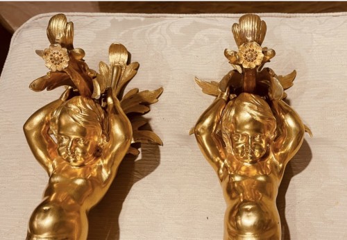 19th century - Pair of wall sconces in gilt bronze, late 19th century.