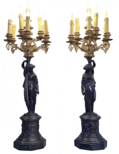 Monumentale paire de candélabres à 10 feux de lumière fin XIXe