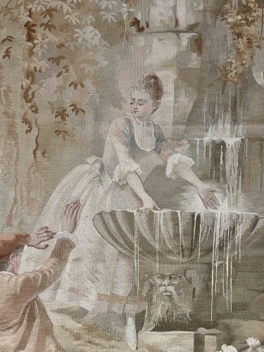Tapisserie & Tapis Tapisserie - Scène champêtre galante - Tapisserie Manufacture Felletin Aubusson vers 1890 signée F. Bernardet